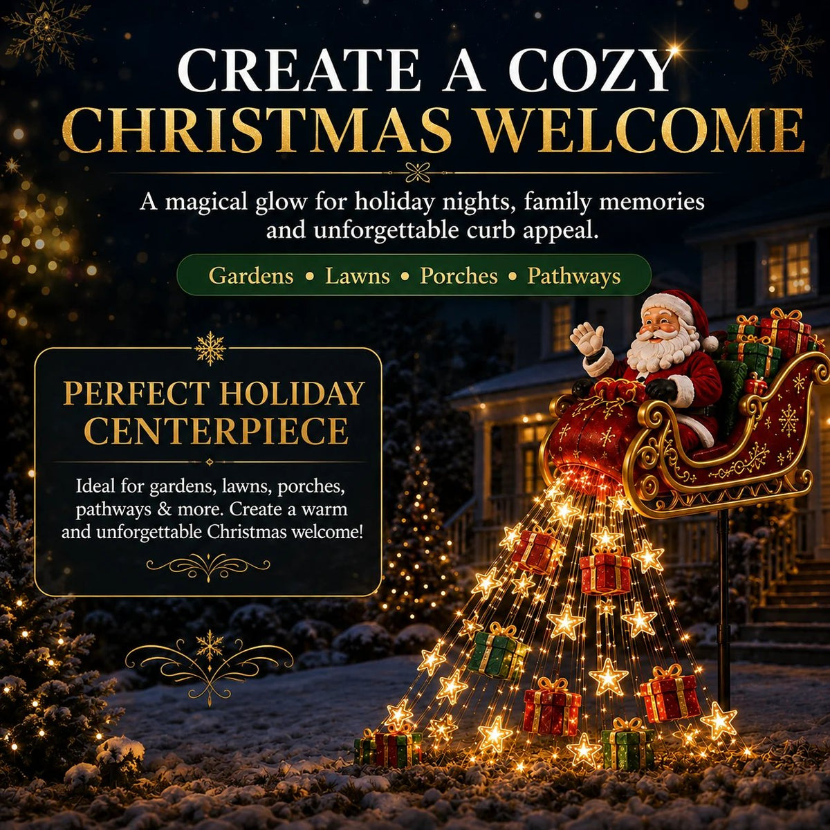 🎅✨ 2026 New Santa’s Flying Sleigh Gift Cascade – Solar Christmas Garden Light✨
