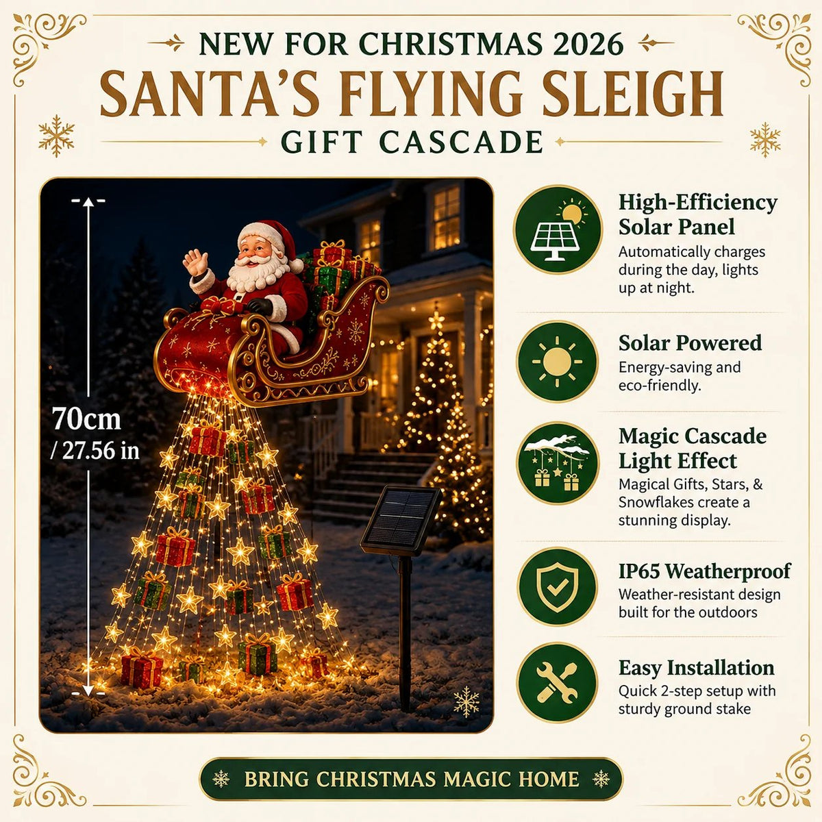 🎅✨ 2026 New Santa’s Flying Sleigh Gift Cascade – Solar Christmas Garden Light✨