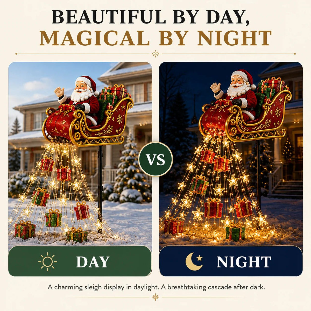 🎅✨ 2026 New Santa’s Flying Sleigh Gift Cascade – Solar Christmas Garden Light✨