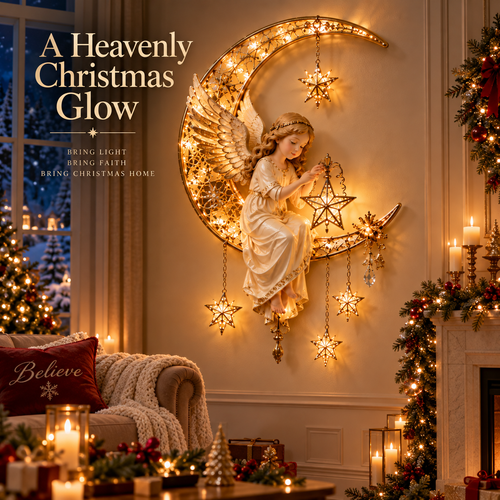 🔥Last Day 49% OFF🔥Heavenly Angel Crescent Moon Glow™ - Lighted Christmas Wall Decor