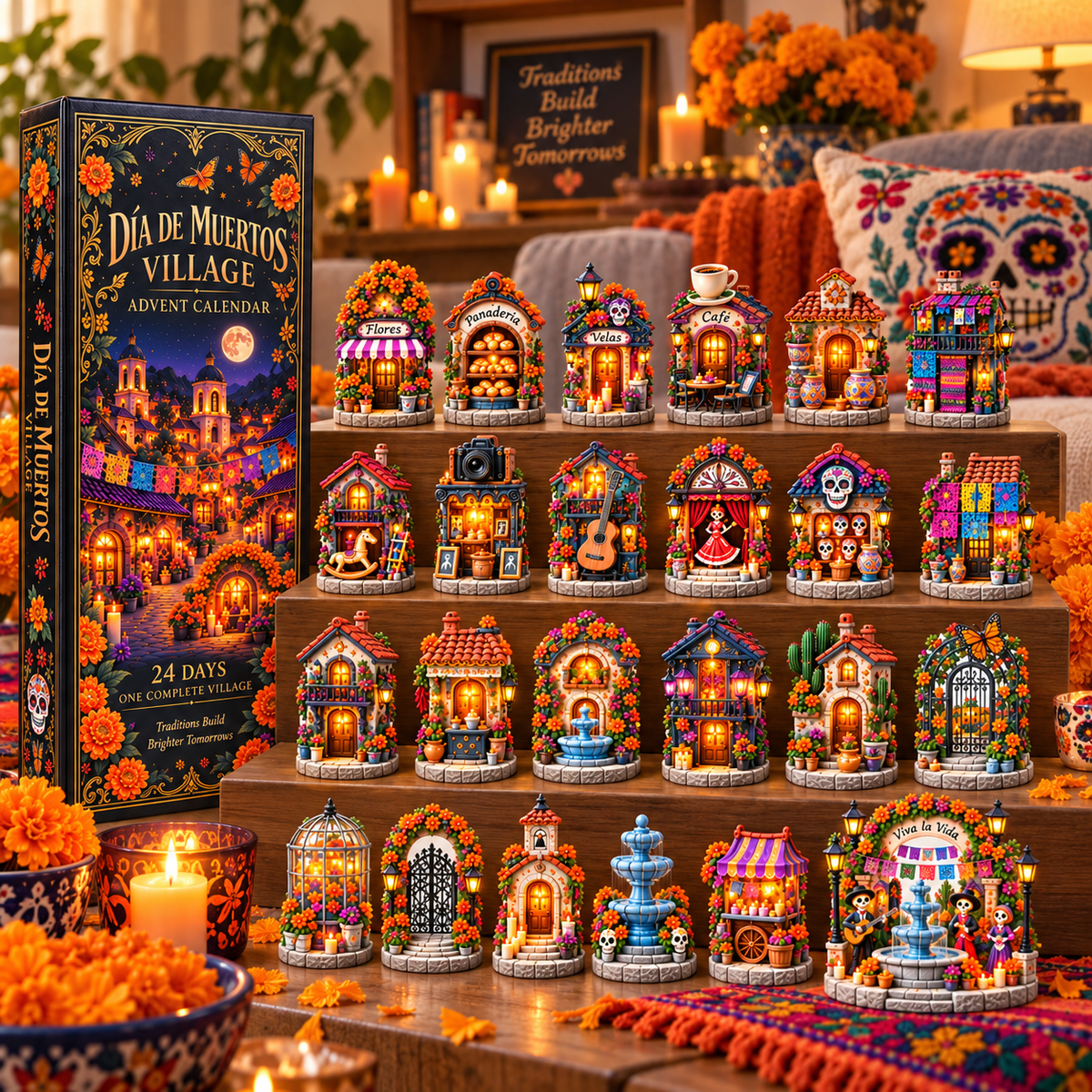 Dia de Muertos village keepsake display