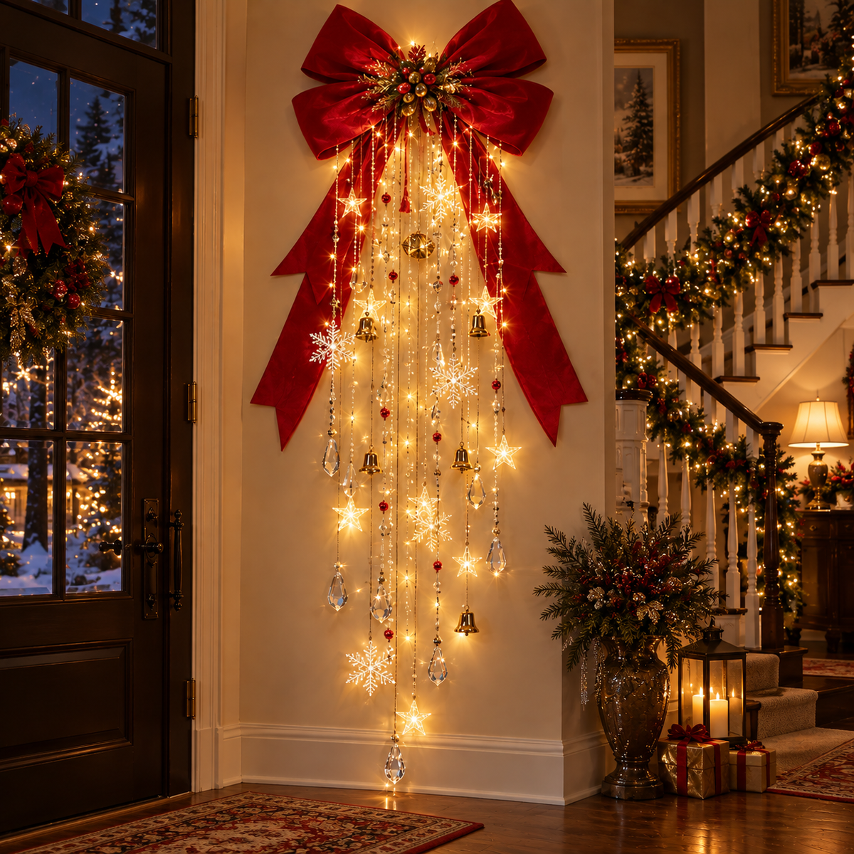 🎀 Christmas Cascade Bow Light™ – Lighted Holiday Wall Decor
