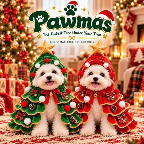 🐾 The Cutest Christmas Tree Pet Costume – Festive Holiday Cape for Dogs & Cats 🎄