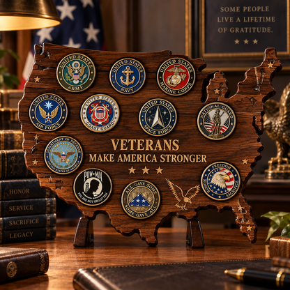 🇺🇸 Veterans Tribute — USA Map Challenge Coin Display