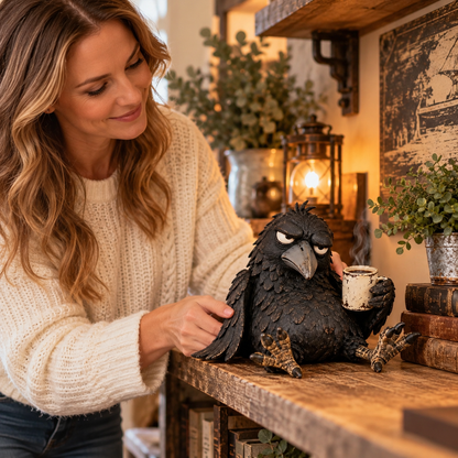 😒☕ Coffee First Raven™ – Grumpy Morning Desk Decor