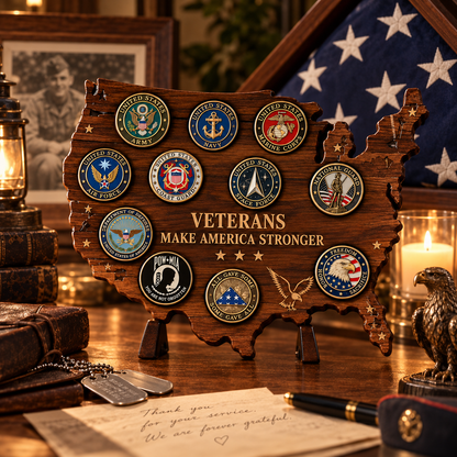 🇺🇸 Veterans Tribute — USA Map Challenge Coin Display