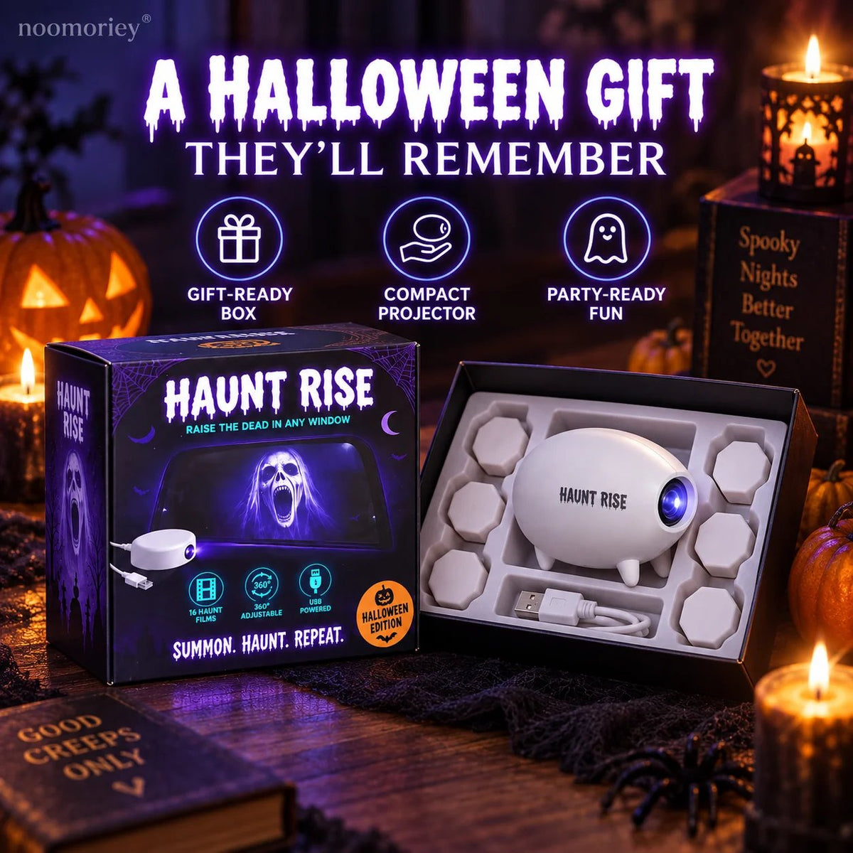 🎃 Halloween window projector✨ 16 Spooky Movies – USB-Powered Christmas Decoration