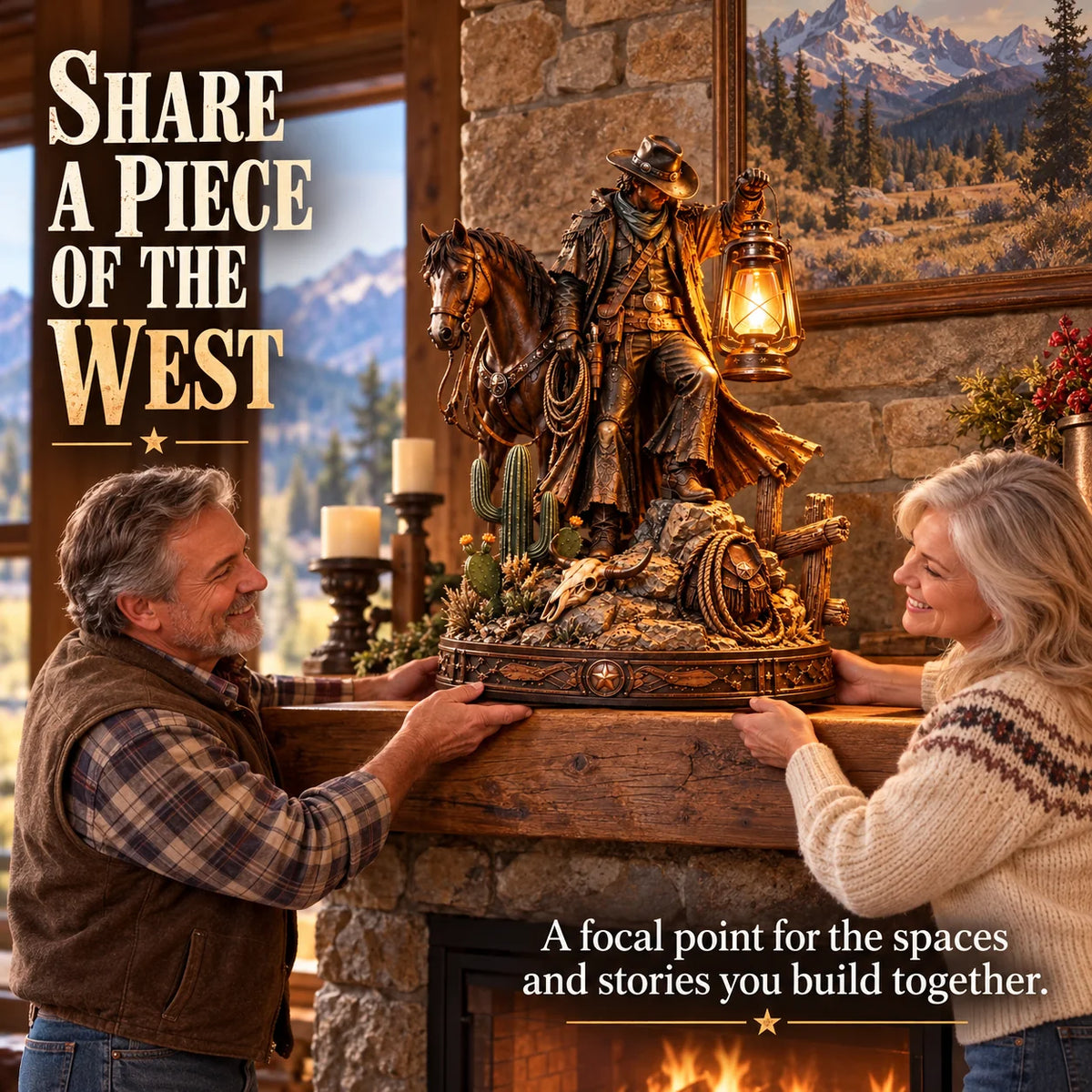 🔥 50% OFF – Western Rider & 🤠Horse Lantern Statue