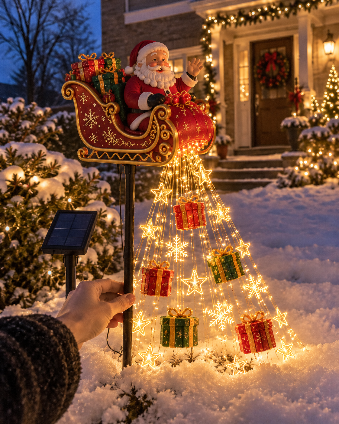 🎅✨ 2026 New Santa’s Flying Sleigh Gift Cascade – Solar Christmas Garden Light✨