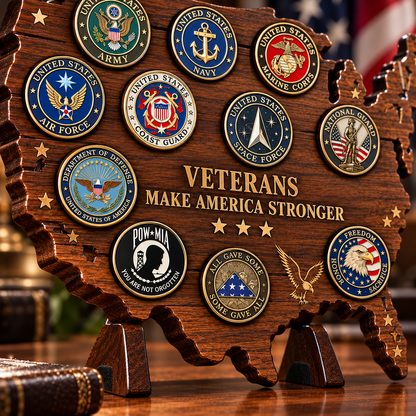 🇺🇸 Veterans Tribute — USA Map Challenge Coin Display
