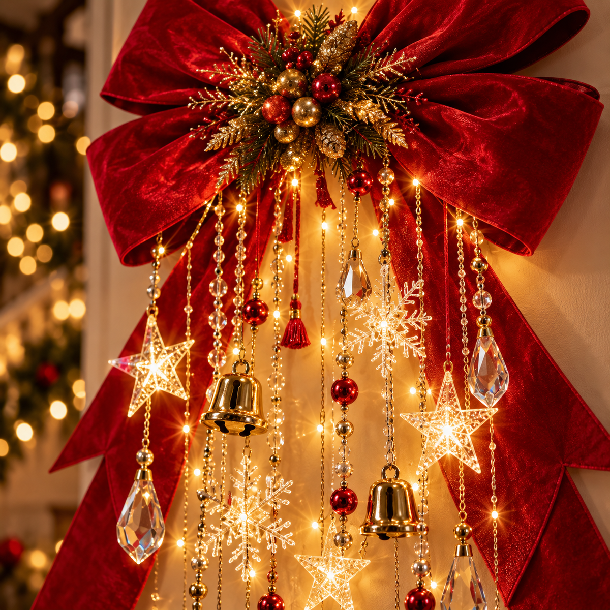 🎀 Christmas Cascade Bow Light™ – Lighted Holiday Wall Decor