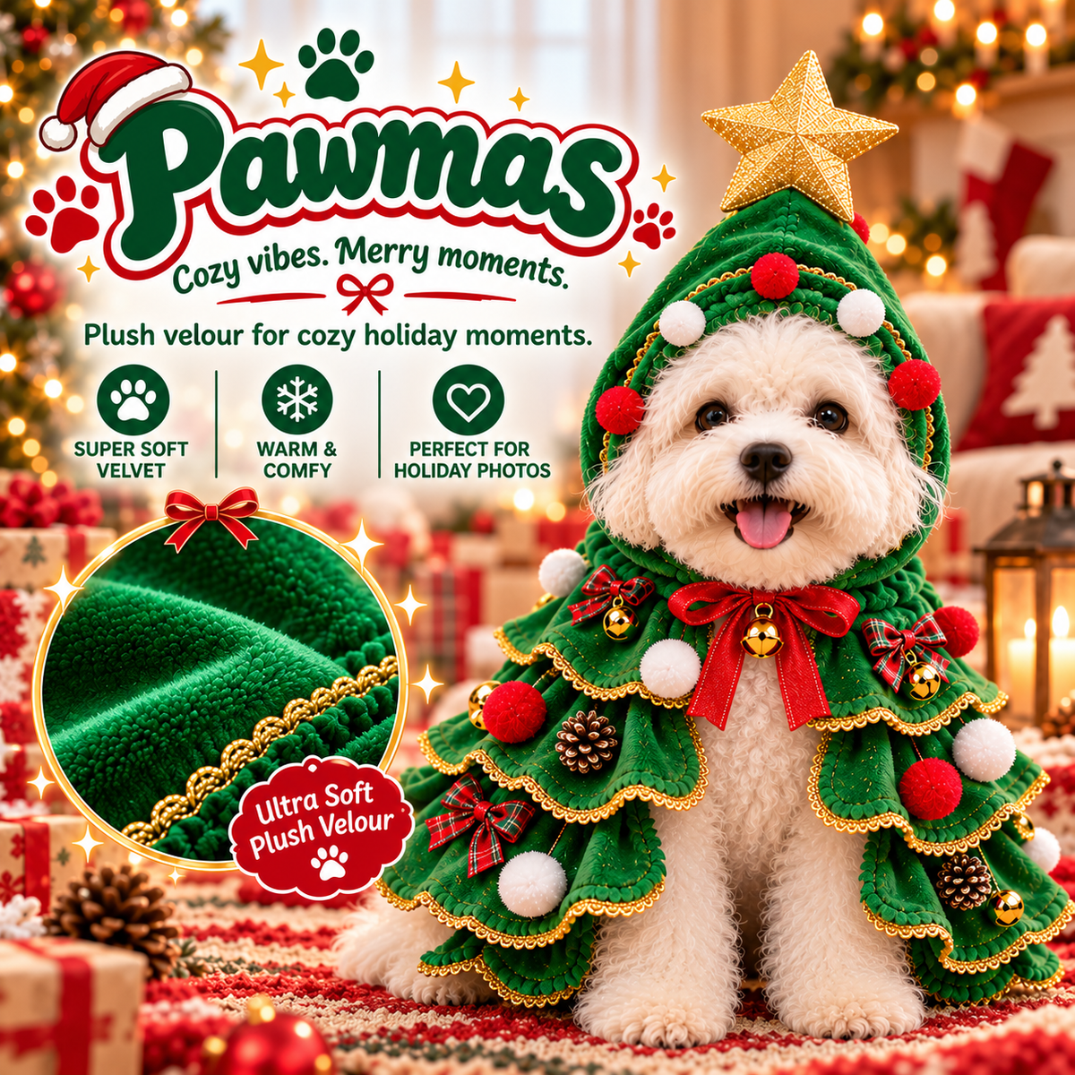 🐾 The Cutest Christmas Tree Pet Costume – Festive Holiday Cape for Dogs & Cats 🎄
