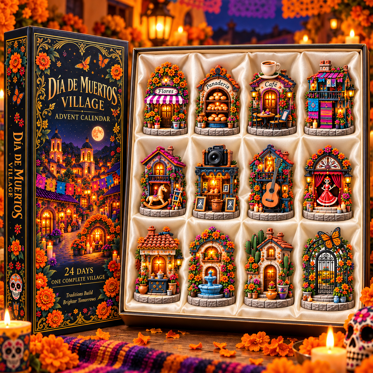 Dia de Muertos Village Advent Calendar gift presentation