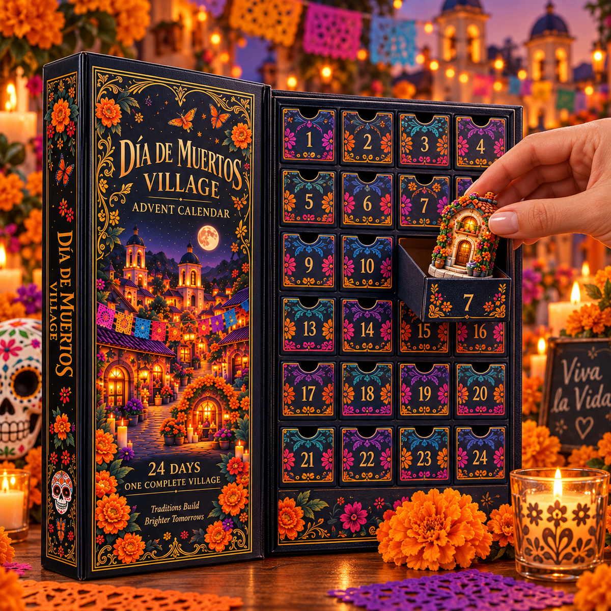 Dia de Muertos advent calendar numbered drawers