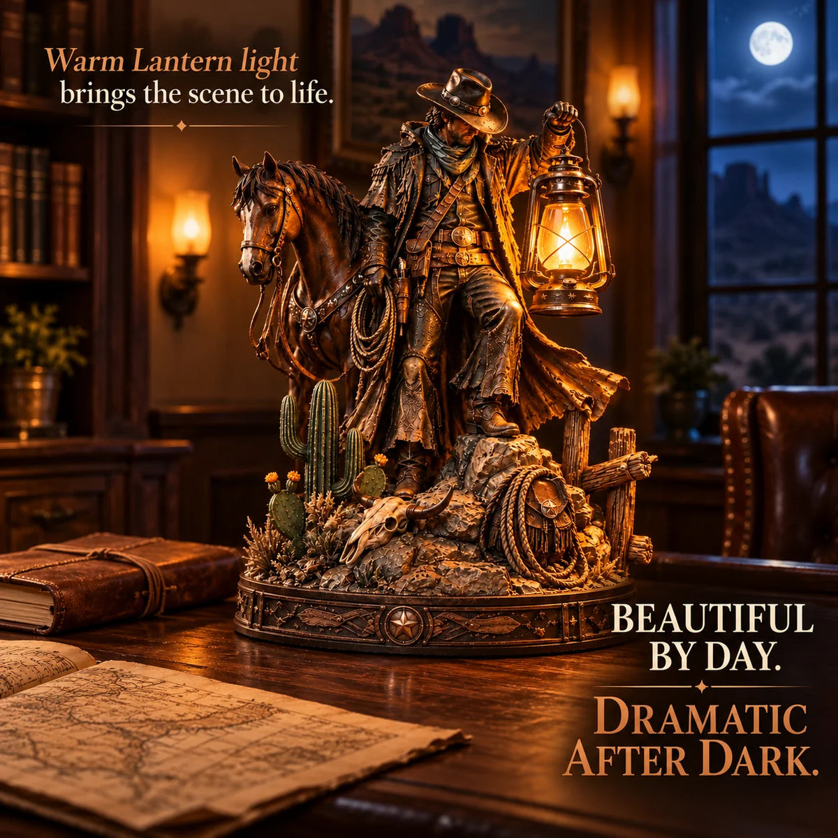 🔥 50% OFF – Western Rider & 🤠Horse Lantern Statue