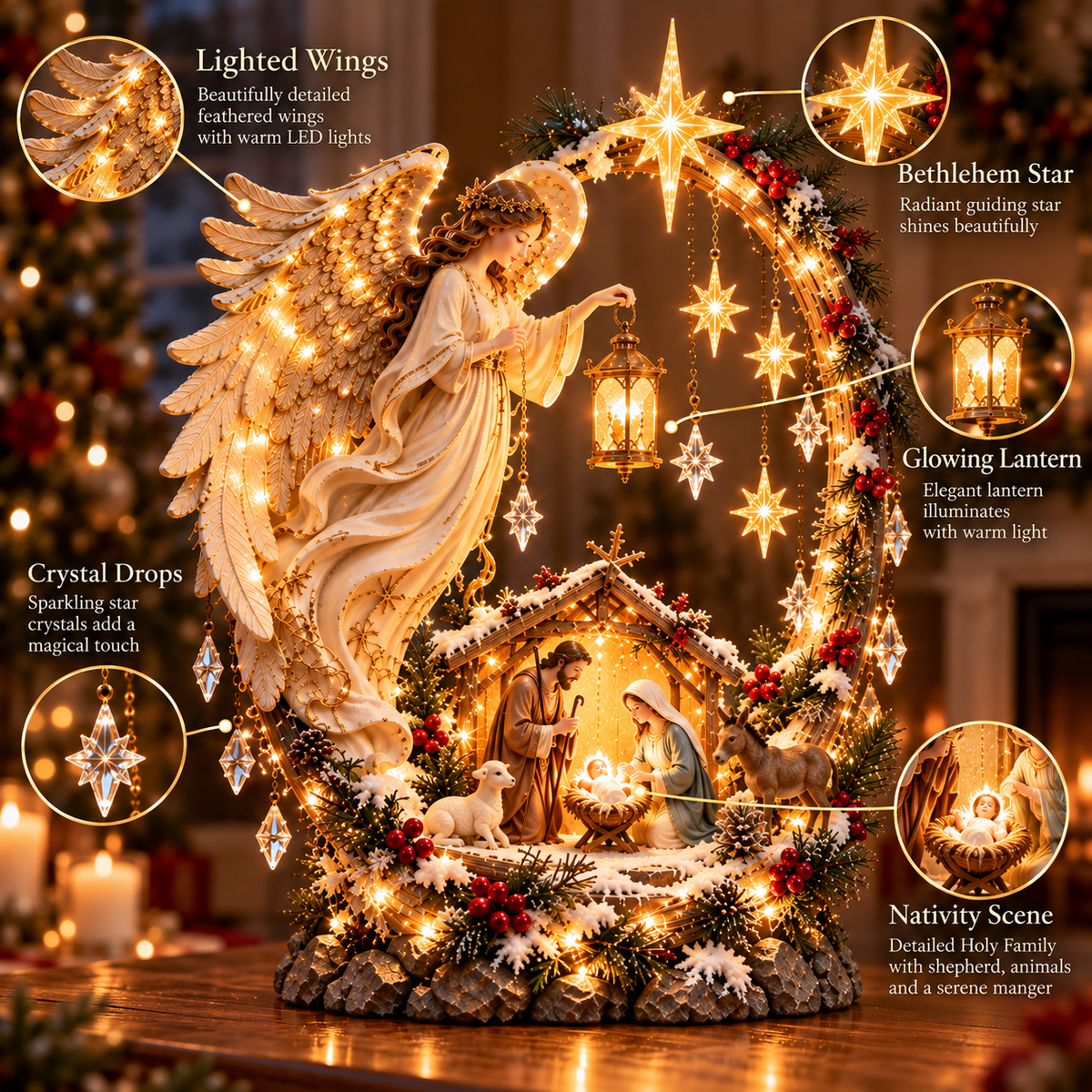 ✨ LAST DAY 49% OFF🔥 Light From Heaven Angel Nativity Christmas Centerpiece ✝️