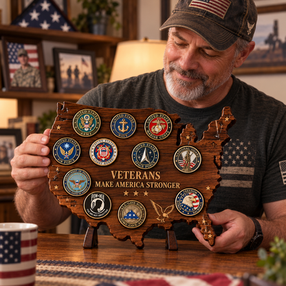 🇺🇸 Veterans Tribute — USA Map Challenge Coin Display