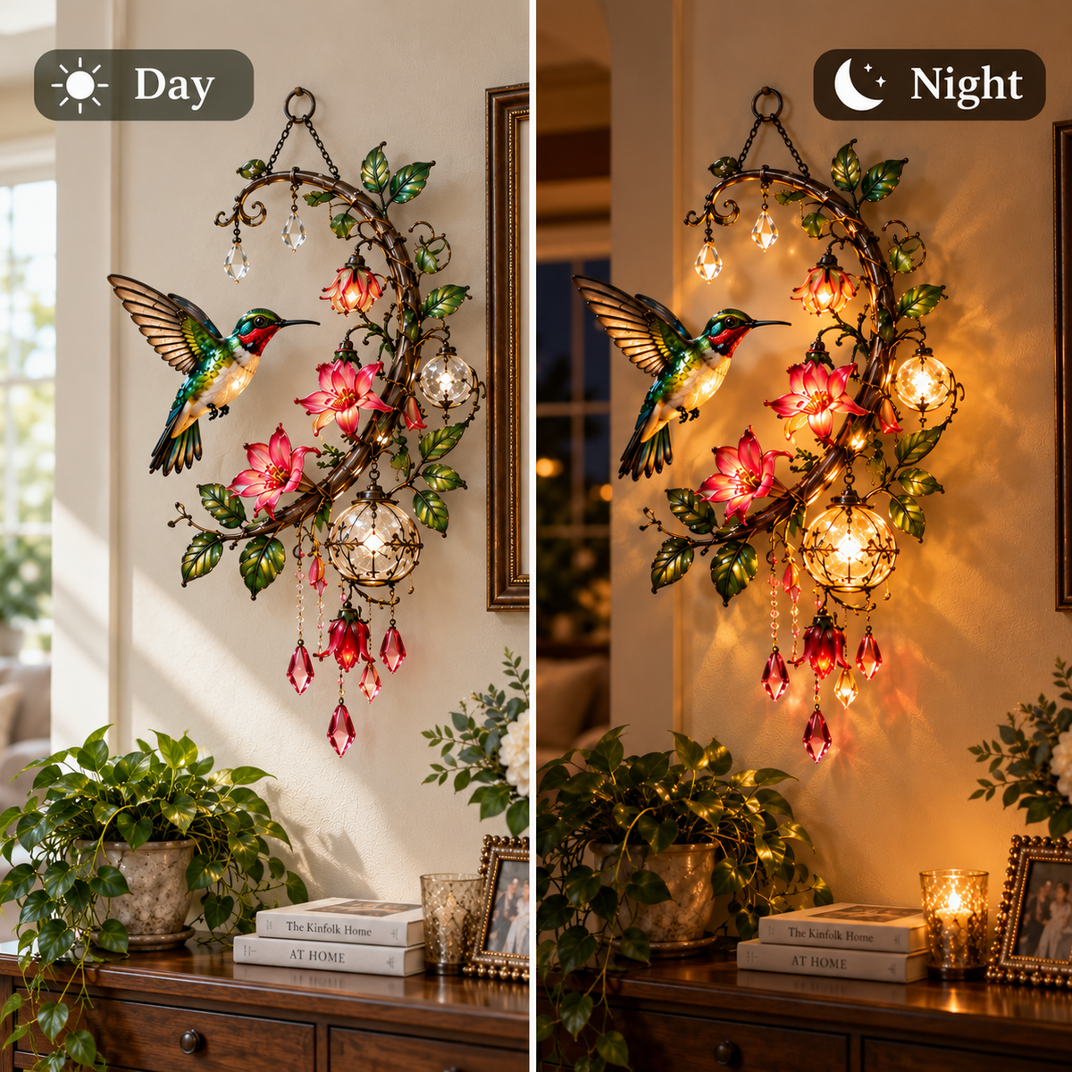 ✨ Hummingbird Blossom Glow™ – Lighted Floral Wall Decor