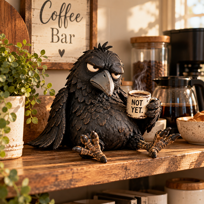 😒☕ Coffee First Raven™ – Grumpy Morning Desk Decor