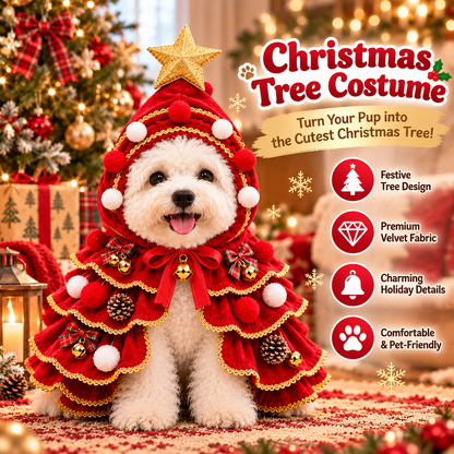 🐾 The Cutest Christmas Tree Pet Costume – Festive Holiday Cape for Dogs & Cats 🎄