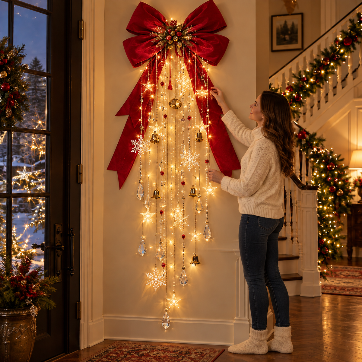 🎀 Christmas Cascade Bow Light™ – Lighted Holiday Wall Decor