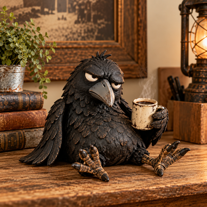 😒☕ Coffee First Raven™ – Grumpy Morning Desk Decor