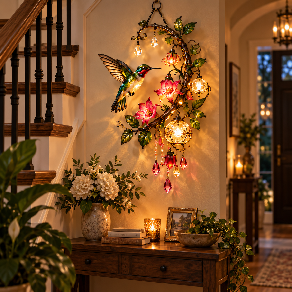 ✨ Hummingbird Blossom Glow™ – Lighted Floral Wall Decor