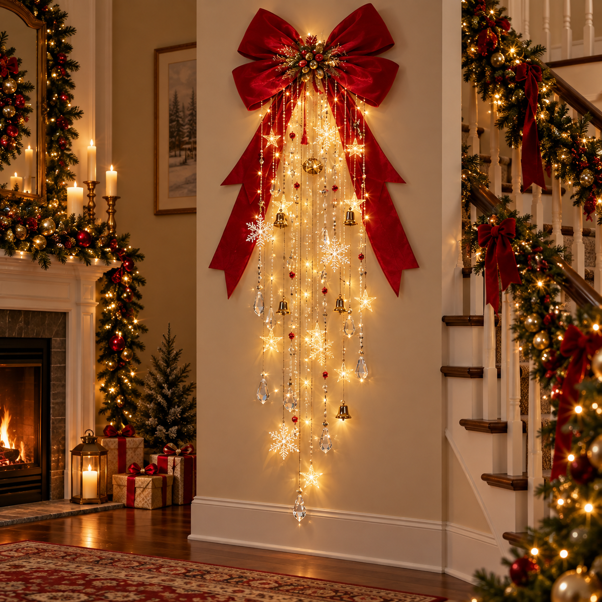 🎀 Christmas Cascade Bow Light™ – Lighted Holiday Wall Decor