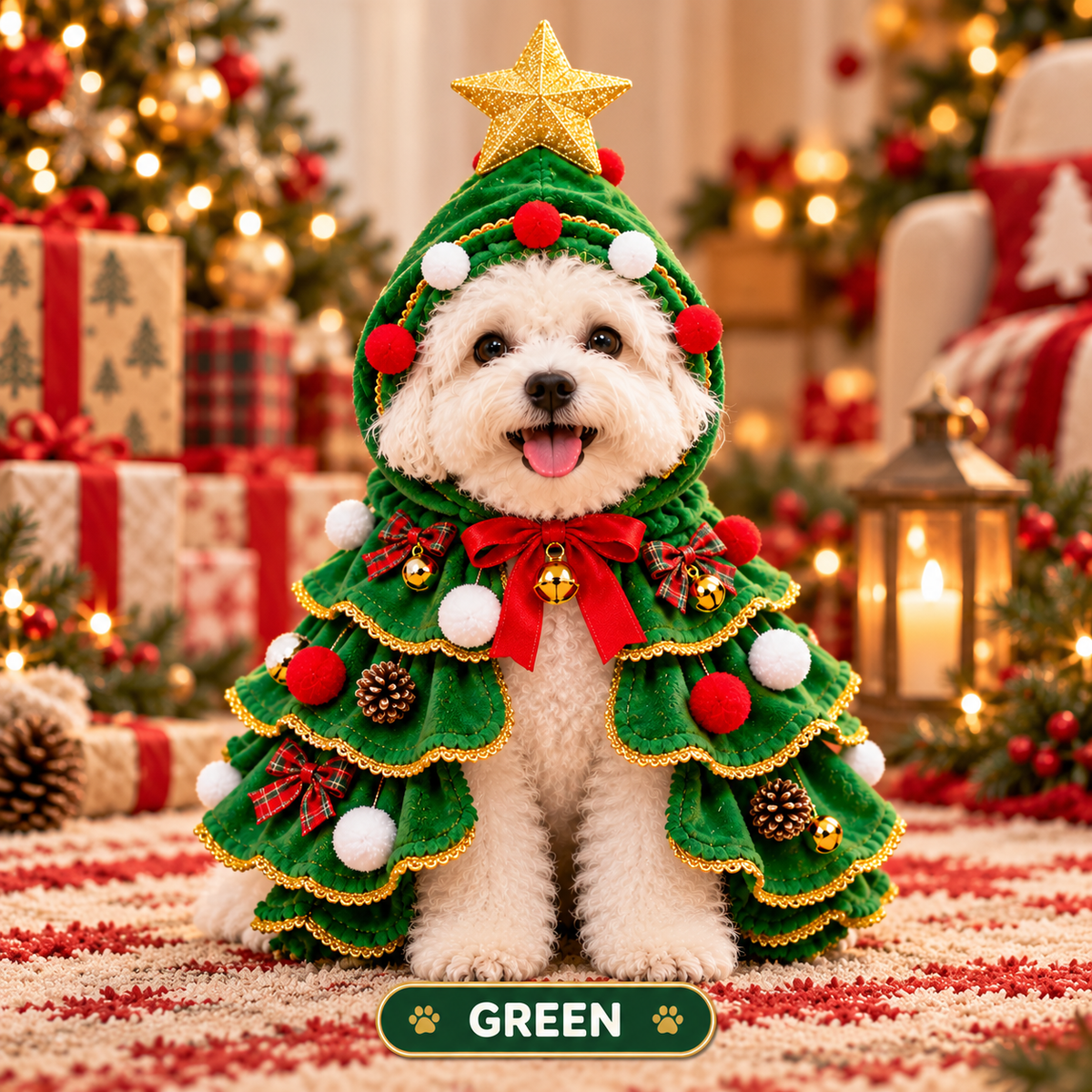 🐾 The Cutest Christmas Tree Pet Costume – Festive Holiday Cape for Dogs & Cats 🎄