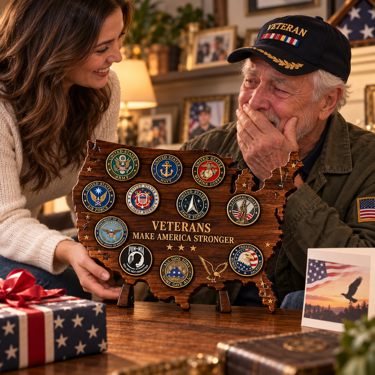 🇺🇸 Veterans Tribute — USA Map Challenge Coin Display