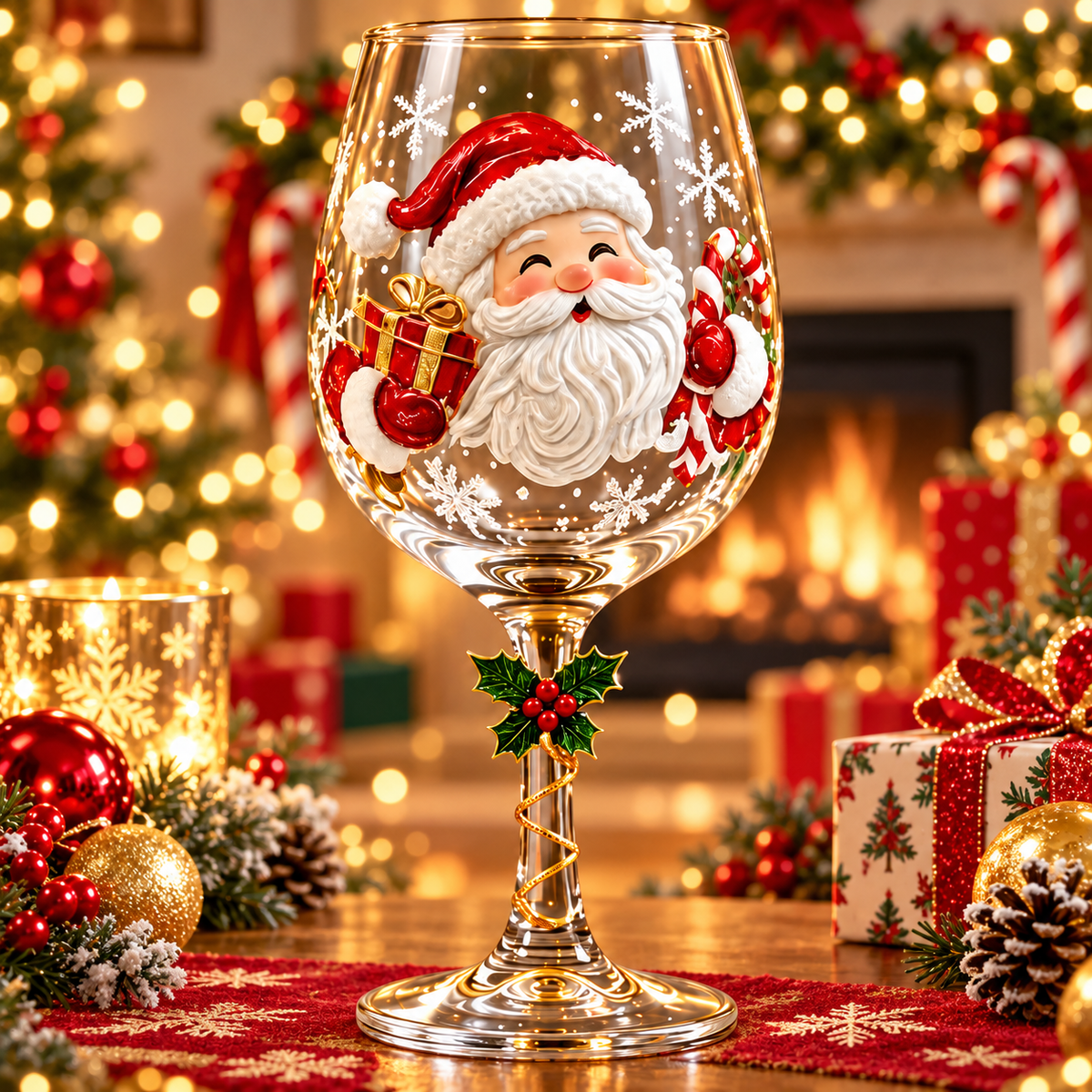 Santa Claus Christmas Wine Glass