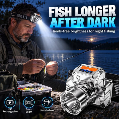 🐟🔦 Rechargeable LED Headlamp–Bright hands-free lighting for fishing, repairs, camping & everyday emergencies.