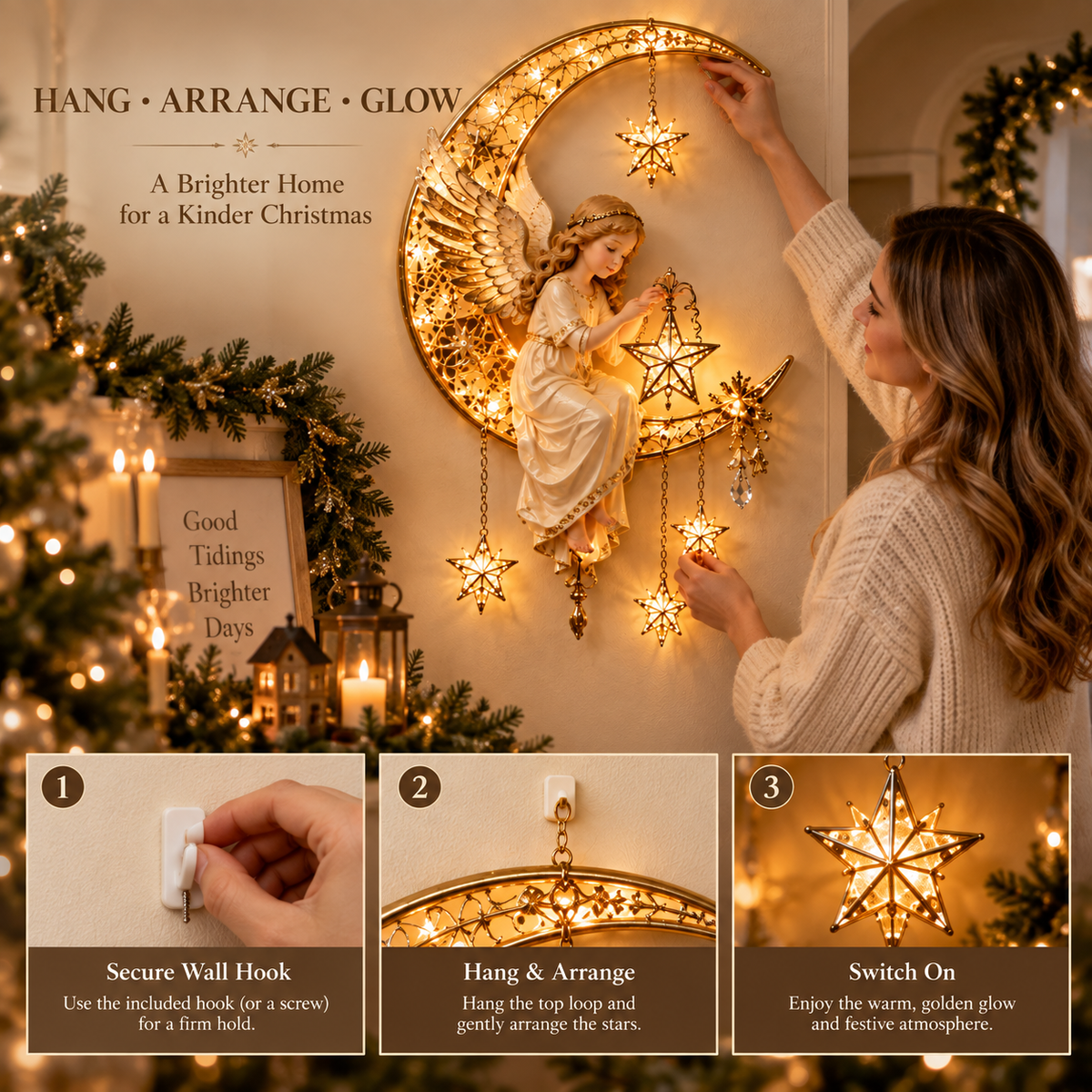 🔥Last Day 49% OFF🔥Heavenly Angel Crescent Moon Glow™ - Lighted Christmas Wall Decor