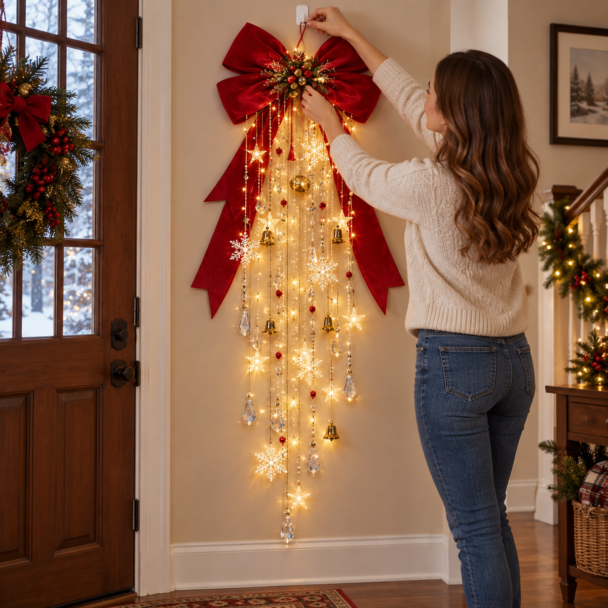 🎀 Christmas Cascade Bow Light™ – Lighted Holiday Wall Decor