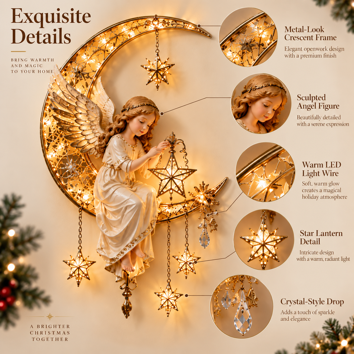🔥Last Day 49% OFF🔥Heavenly Angel Crescent Moon Glow™ - Lighted Christmas Wall Decor