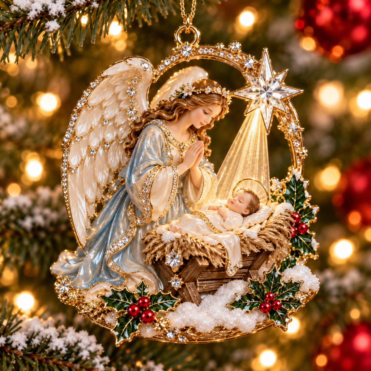 ⏰Final 6 Hours Sale 50% OFF✝️Heavenly Angel Christmas Ornament –  Crystal Star, Heaven’s Gate & Nativity Faith Keepsake Collection