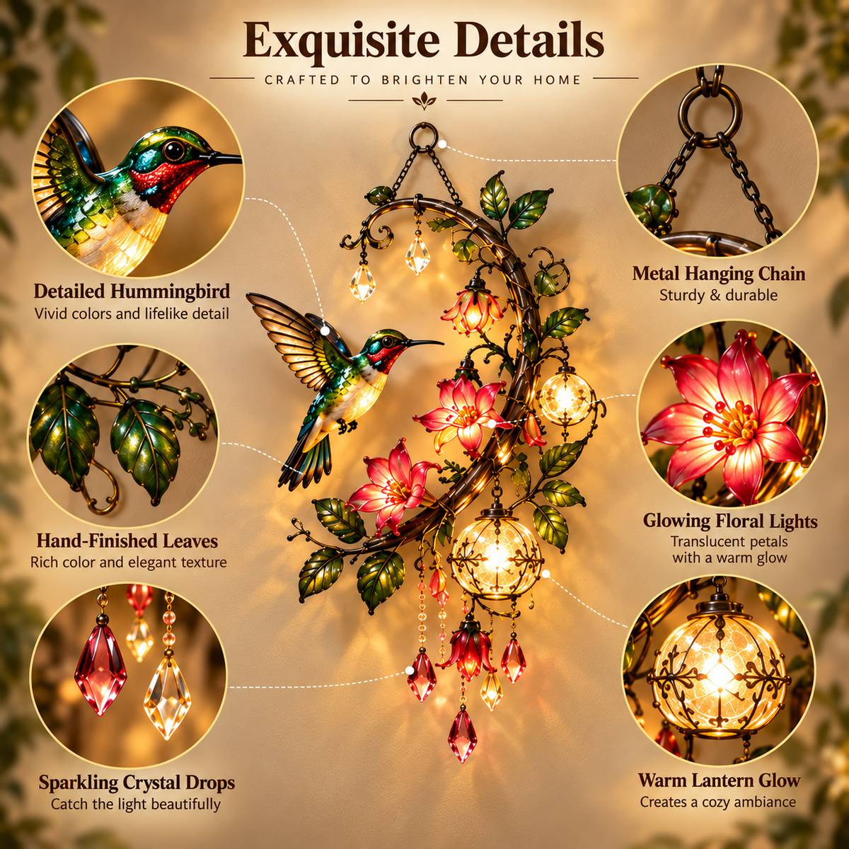 ✨ Hummingbird Blossom Glow™ – Lighted Floral Wall Decor