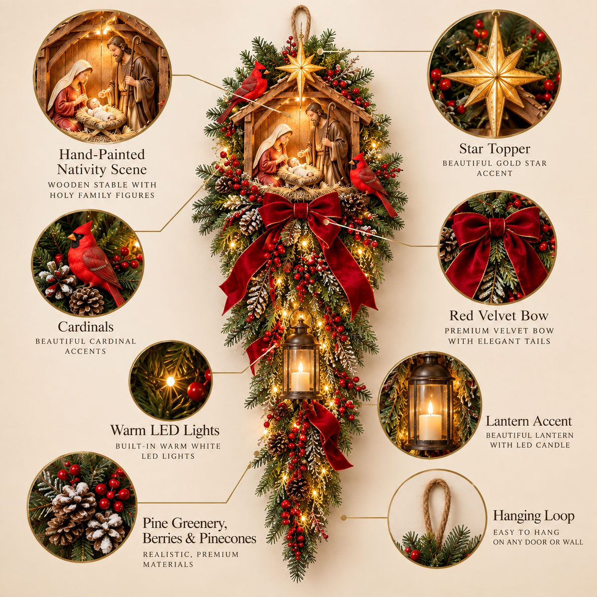 🔥Last Day 49% OFF🔥Bethlehem Lantern Nativity Swag™ Lighted Christmas Door & Wall Decor