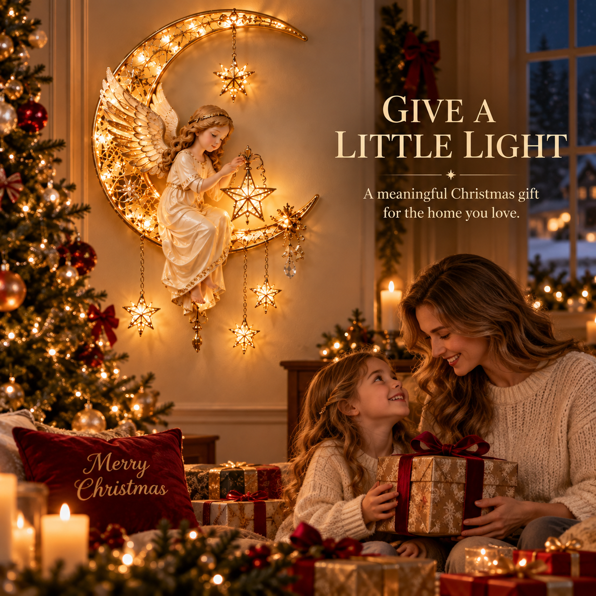 🔥Last Day 49% OFF🔥Heavenly Angel Crescent Moon Glow™ - Lighted Christmas Wall Decor