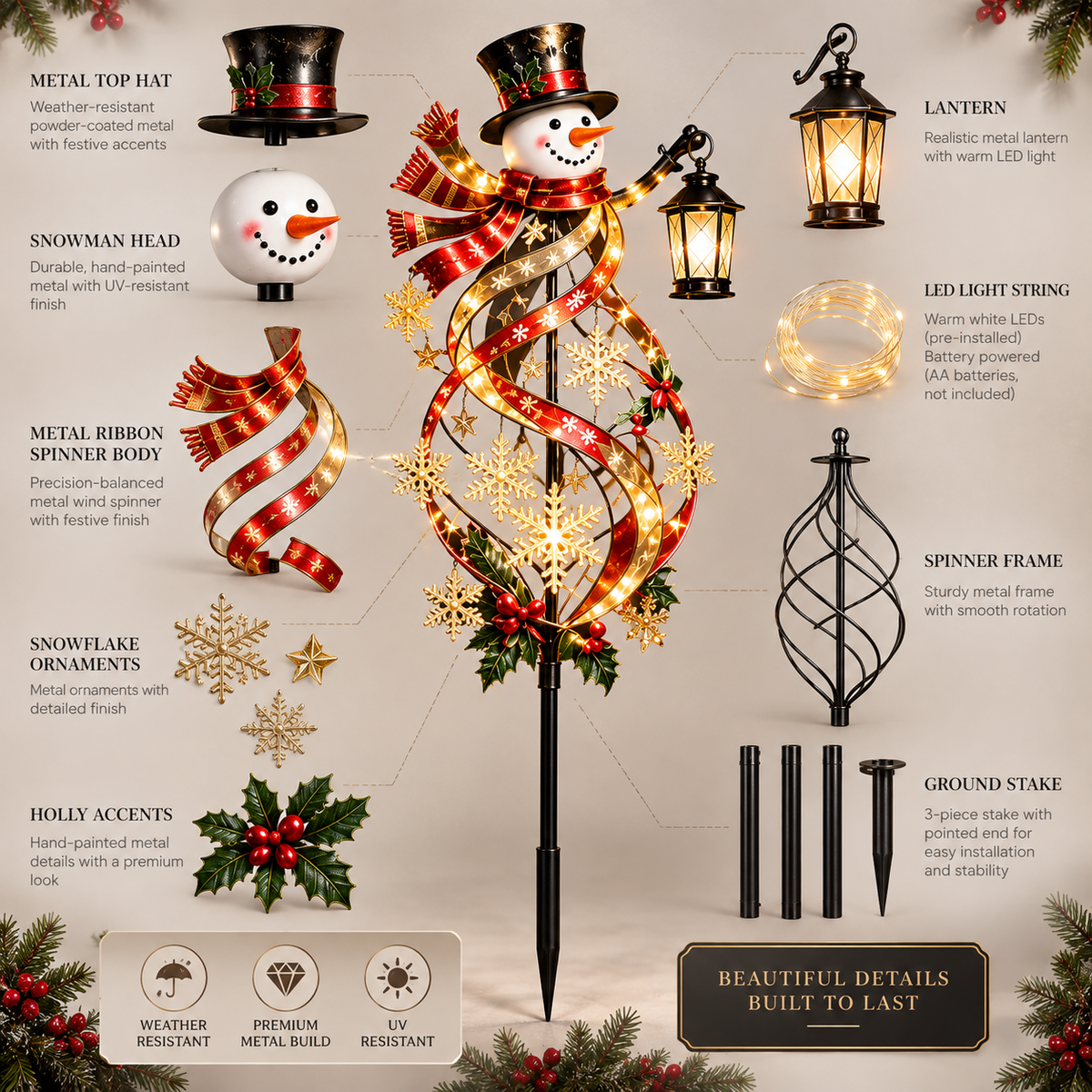☃️✨ Snowman Welcome™ Lighted Christmas Garden Wind Spinner