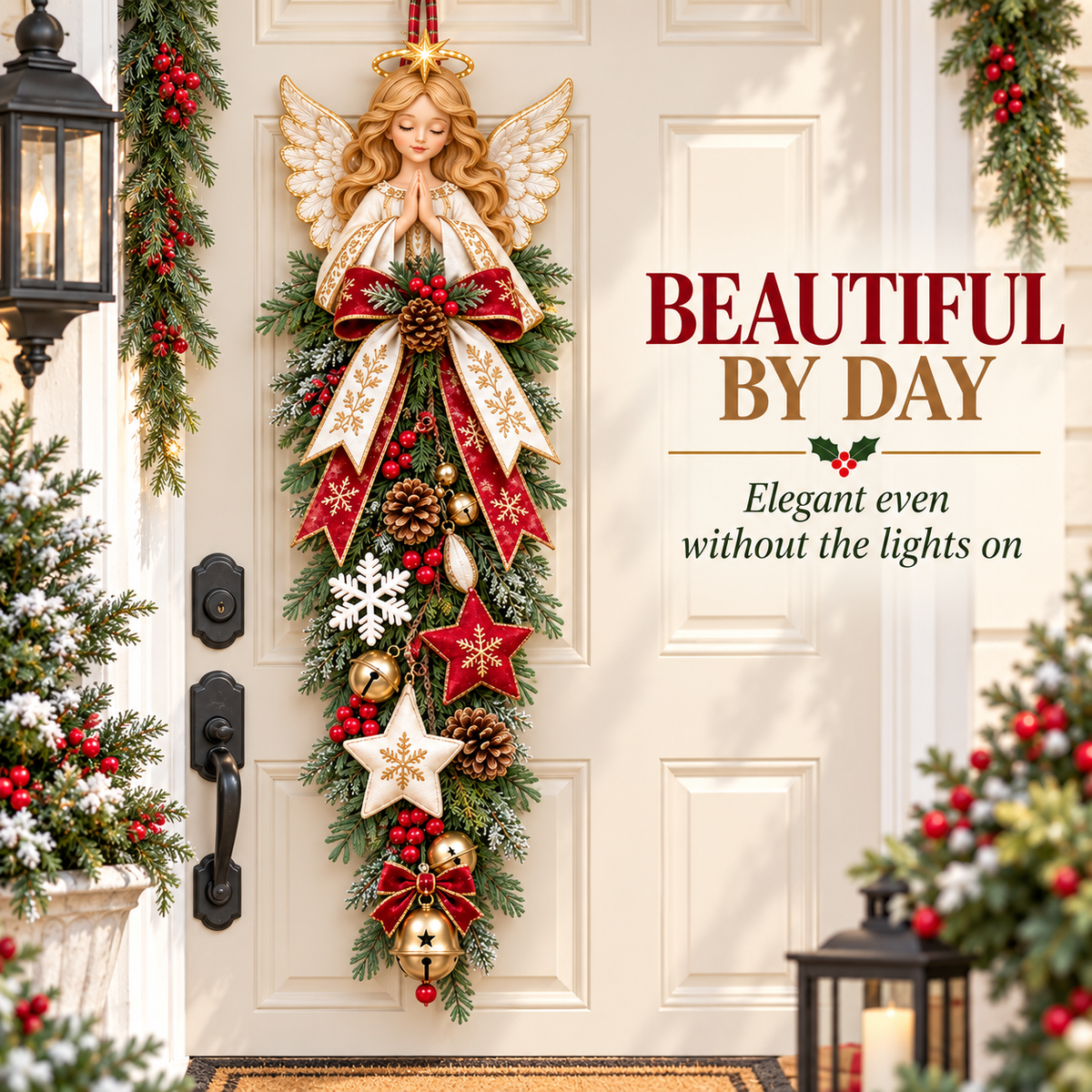 🔥Last Day 49% OFF✨👼 Lighted Angel Christmas Door Swag – A Heavenly Holiday Welcome
