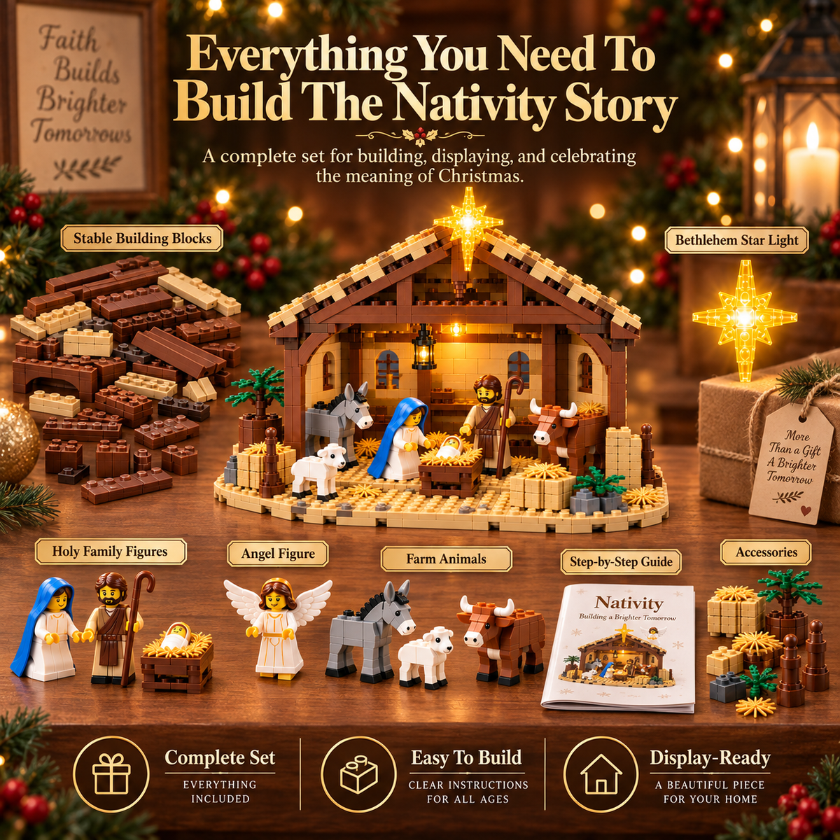 ⏳ Last Day 49% OFF🌟🧱Build The Christmas Story – Nativity Scene Building Block Set