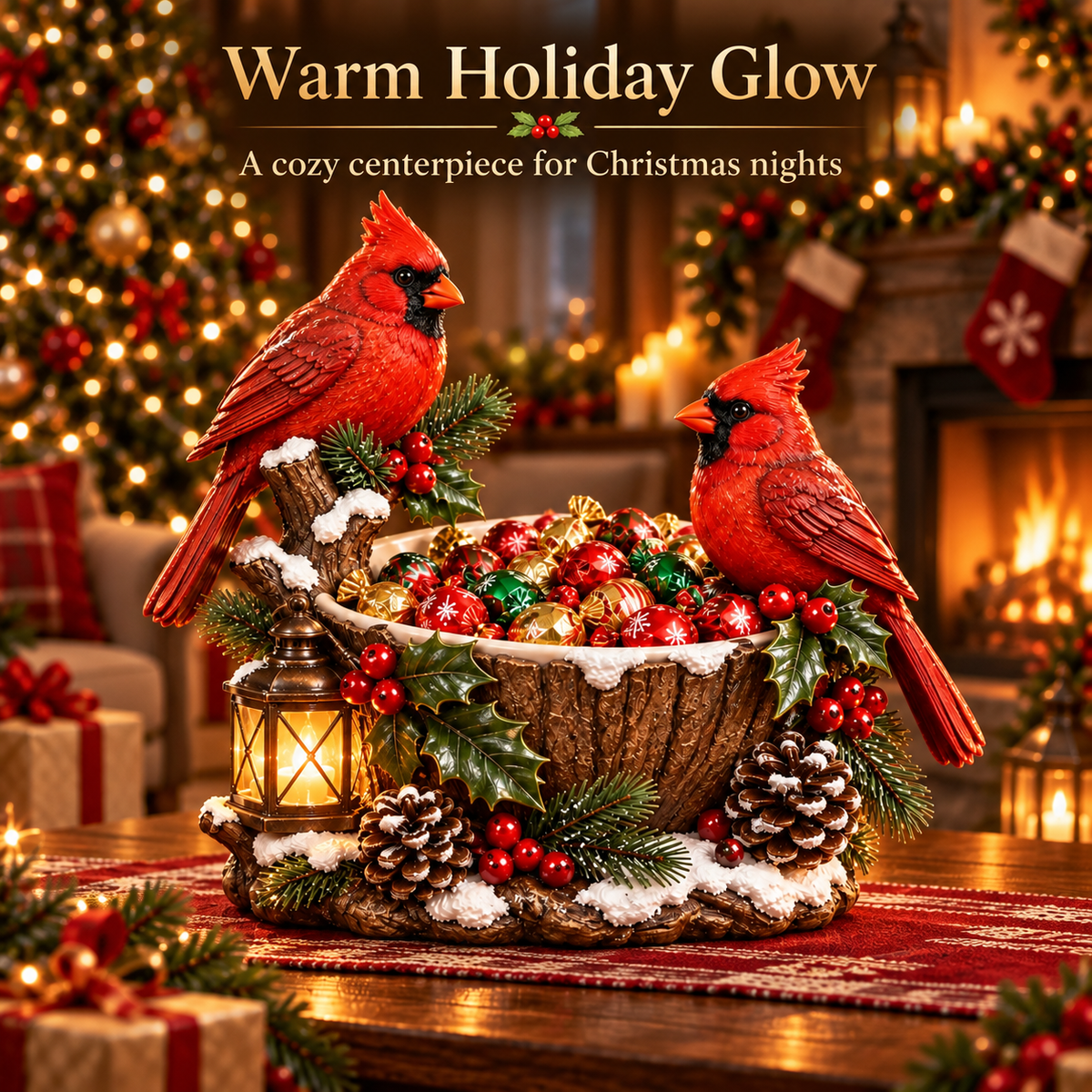 Last Day 50% Off❤️ Cardinal Christmas Treat Bowl™ – Lighted Holiday Candy Bowl & Tabletop Decor