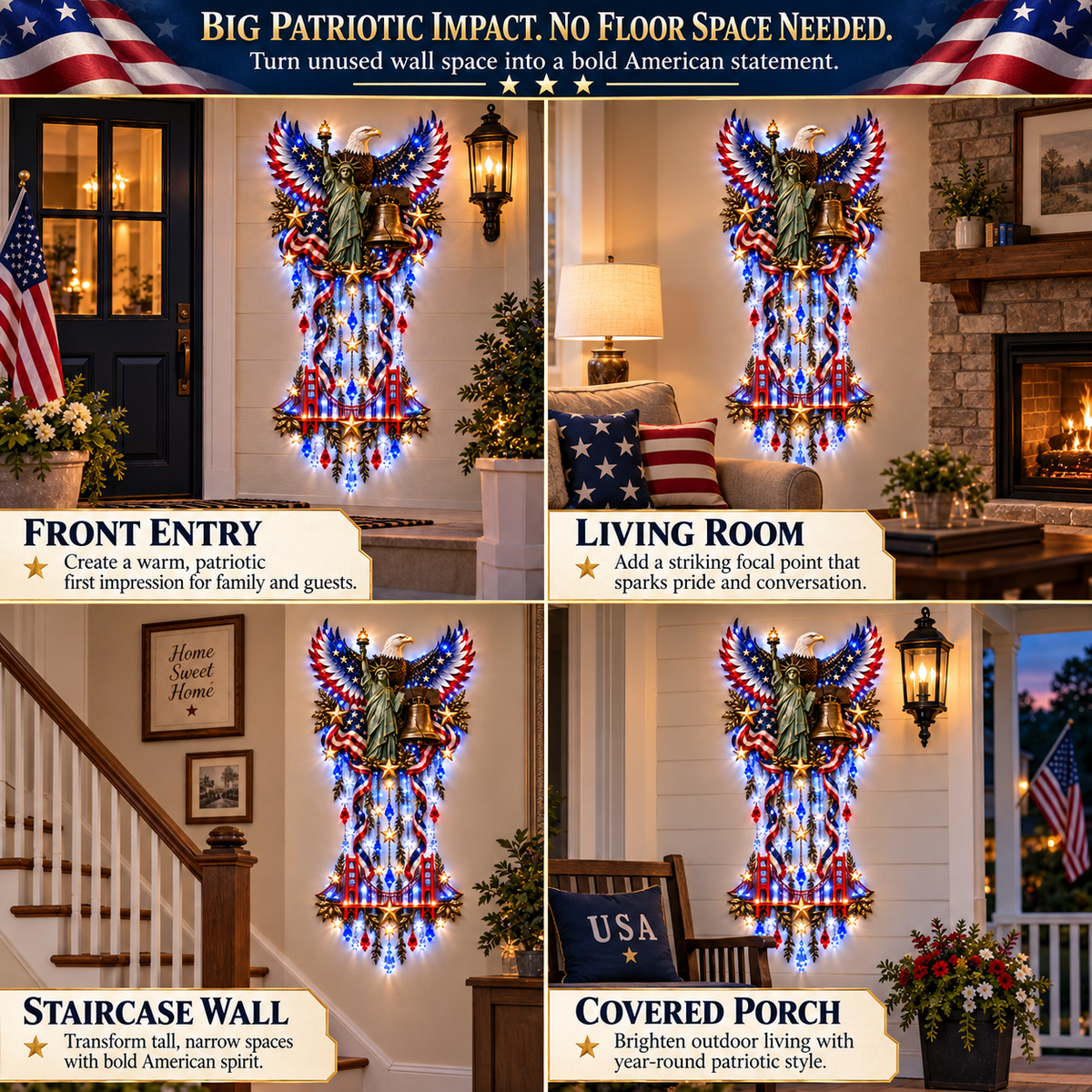 🔥🇺🇸 American Pride Starfall™ – Eagle, Liberty & Stars LED Wall Light