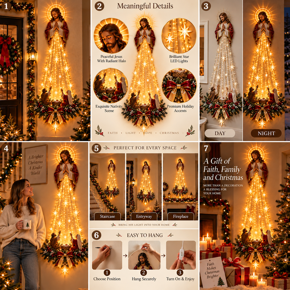 🔥 Last Day 49% OFF 🔥 Bethlehem Starfall Prayer Light™ – Lighted Nativity Christmas Wall Decor
