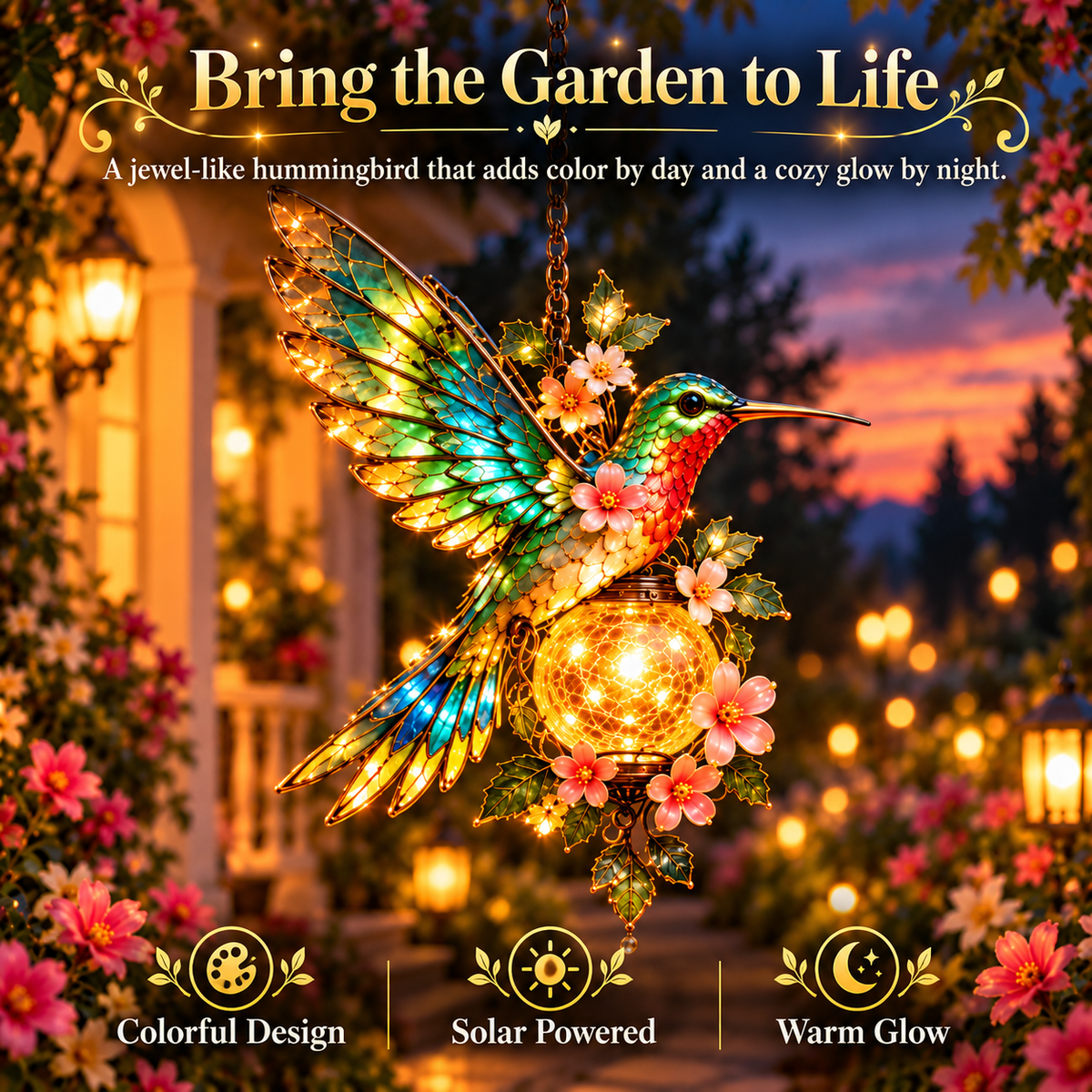 🐦❤️ Garden Bird Glow™ – Solar Hummingbird & Cardinal Hanging Light ✨