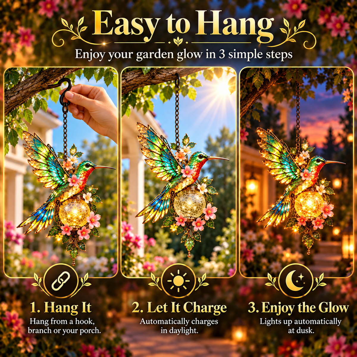 🐦❤️ Garden Bird Glow™ – Solar Hummingbird & Cardinal Hanging Light ✨