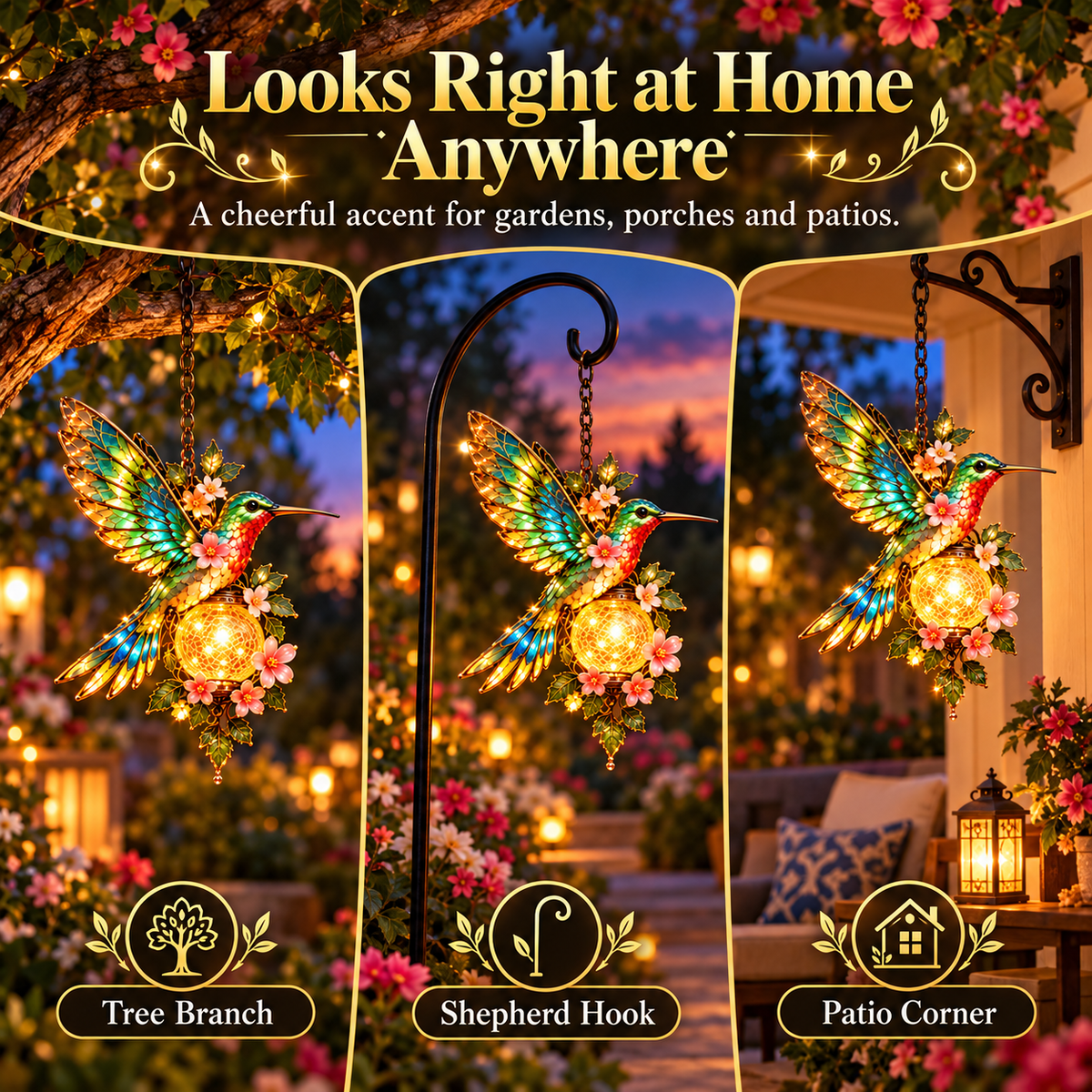 🐦❤️ Garden Bird Glow™ – Solar Hummingbird & Cardinal Hanging Light ✨