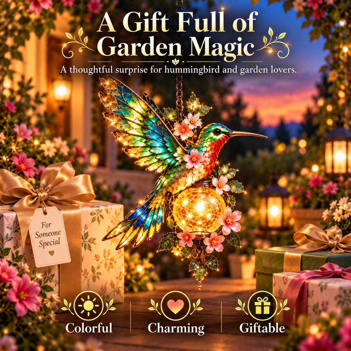 🐦❤️ Garden Bird Glow™ – Solar Hummingbird & Cardinal Hanging Light ✨