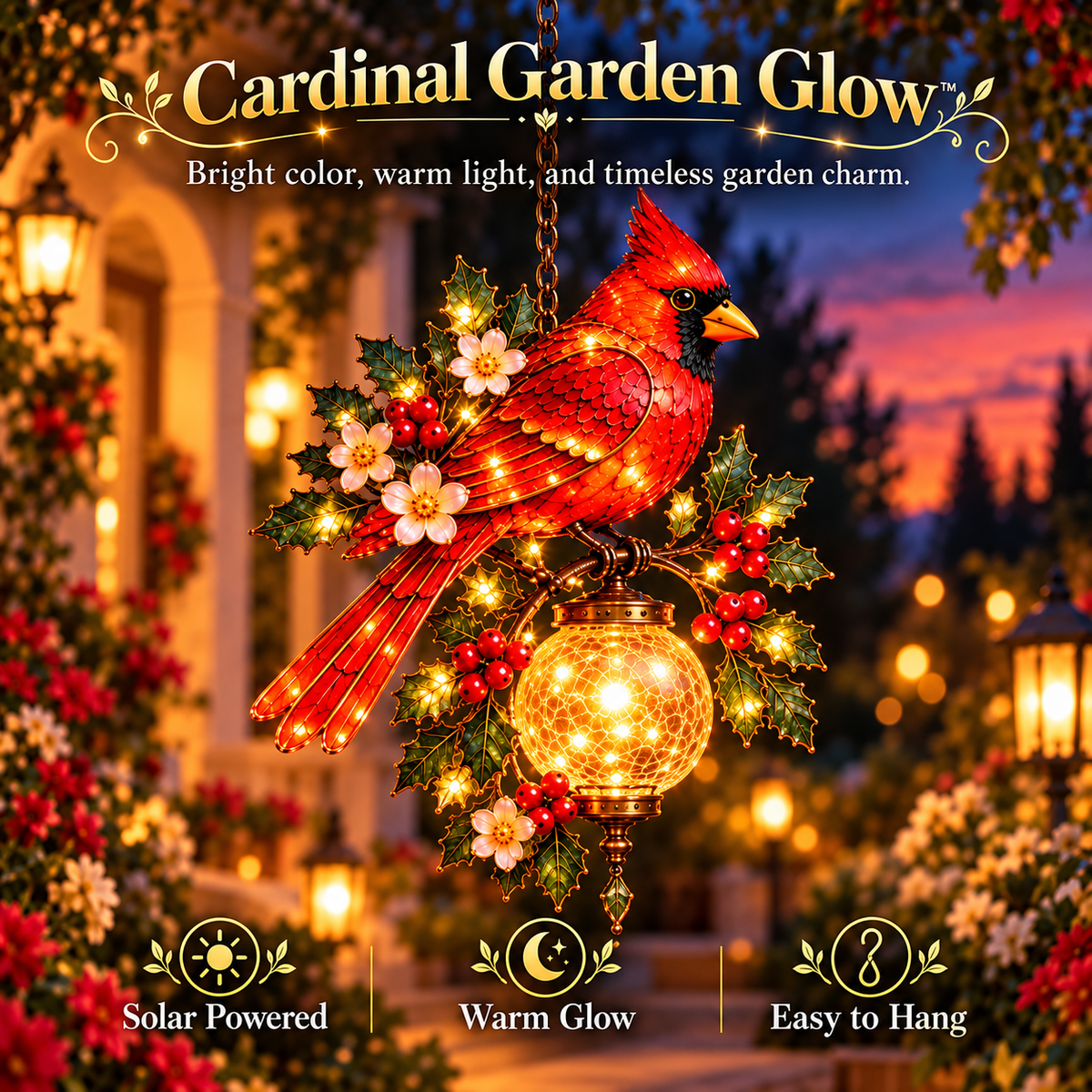🐦❤️ Garden Bird Glow™ – Solar Hummingbird & Cardinal Hanging Light ✨